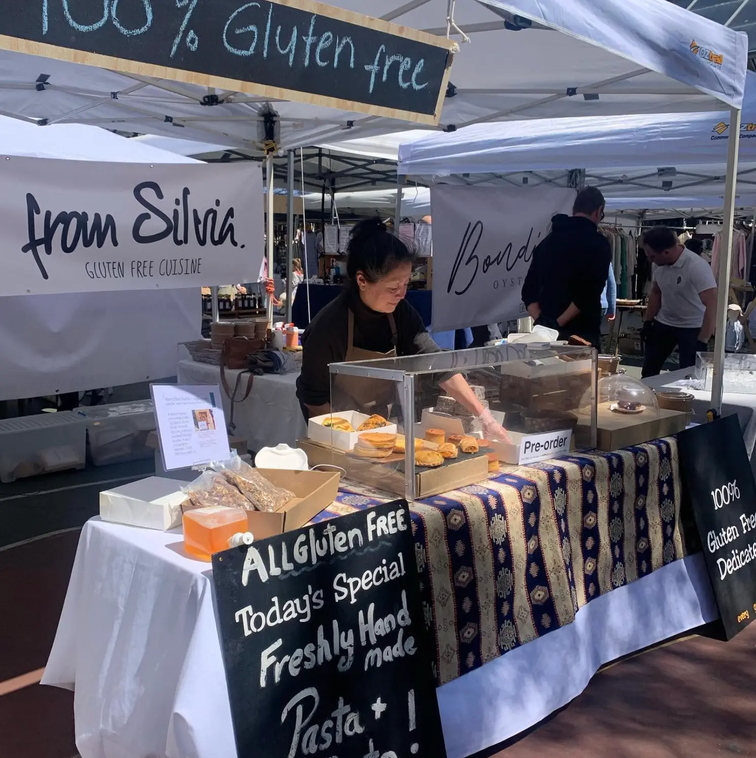 Silvia at the From Silvia market stall under the 100% gluten free banner